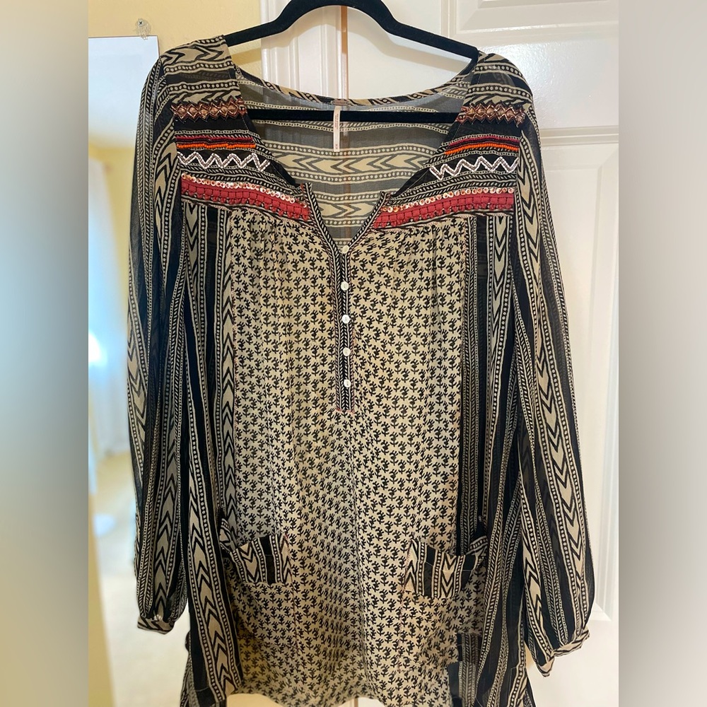 Free People Feather in the Wind beaded tunic top